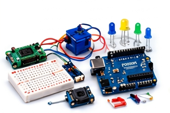 Arduino board, breadboard, LEDs and sensors