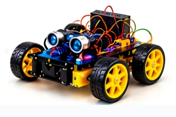 Four-wheeled robot car with ultrasonic sensor